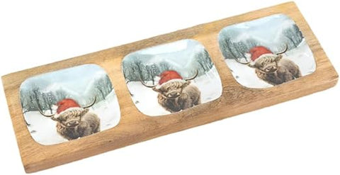 Snowy Highland Cow Trio Tray, 30cm