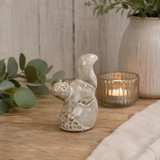 Beige Mottle Ceramic Squirrel Sitting On Acorn Decoration