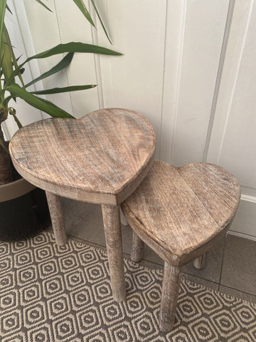 Set of 2 Wooden Heart Stools