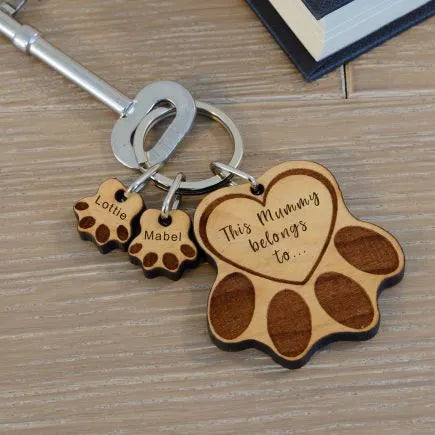 Personalised Wooden Pawprint Key Ring