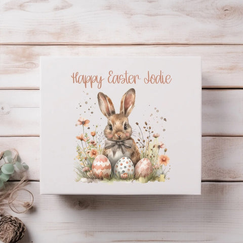 Personalised Brown Bunny With Eggs Large Magnetic Easter Box