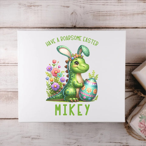 Personalised Green Dino With Eggs Large Magnetic Easter Box