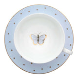 Miss Darcy Butterfly Teacup & Saucer Powder Blue with Gold Spots