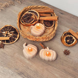 Beige Autumn Pumpkin Tea Light Candles - Natural Halloween: Unscented (PRE ORDER DELIVERY IN 2 WEEKS)