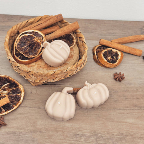 Beige Autumn Pumpkin Tea Light Candles - Natural Halloween: Unscented (PRE ORDER DELIVERY IN 2 WEEKS)