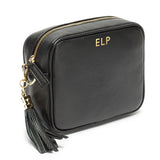 Personalised Elie Beaumont Black Bag with Silver Chevron Strap