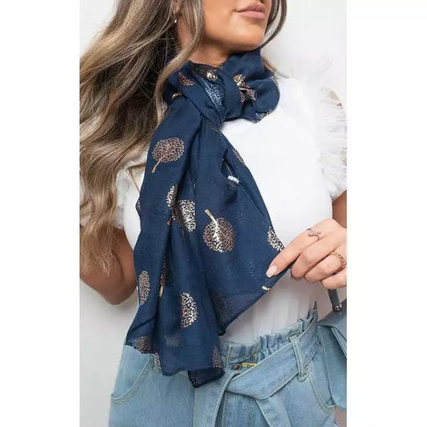 Navy Sparkle Tree Print Wrap Scarf