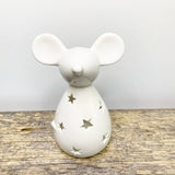 White Starry Mouse T-Light Holder, 14.5cm