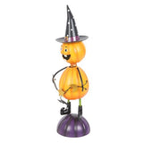 Orange Metal Pumpkin Man Ornament With Witch Hat