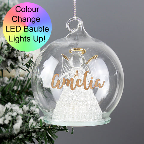 Personalised Christmas LED Angel Bauble.