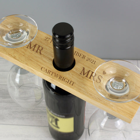 Personalised Married Couple Wine Glass & Bottle Butler.