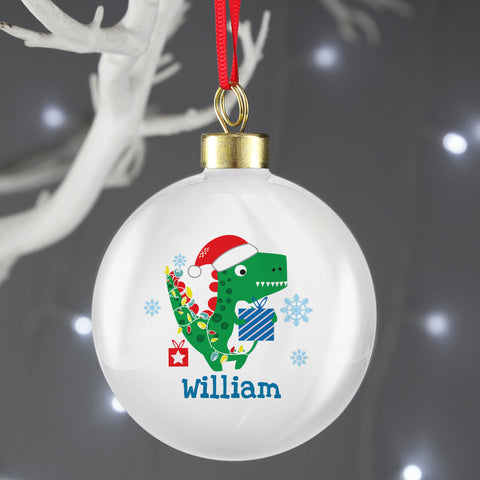 Personalised Dinosaur 'Have a Roarsome Christmas' Bauble.