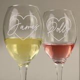 Personalised Love Hearts Wine Glass Set