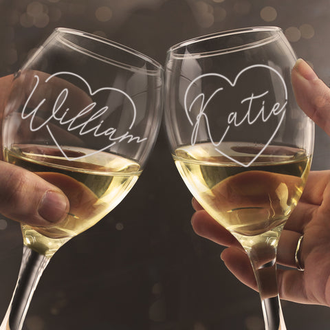 Personalised Love Hearts Wine Glass Set