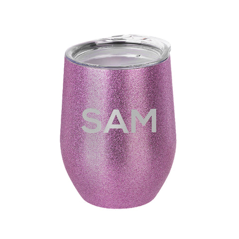 Personalised Glitter Stemless Insulated Wine Tumbler.