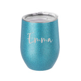 Personalised Glitter Stemless Insulated Wine Tumbler.