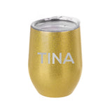 Personalised Glitter Stemless Insulated Wine Tumbler.