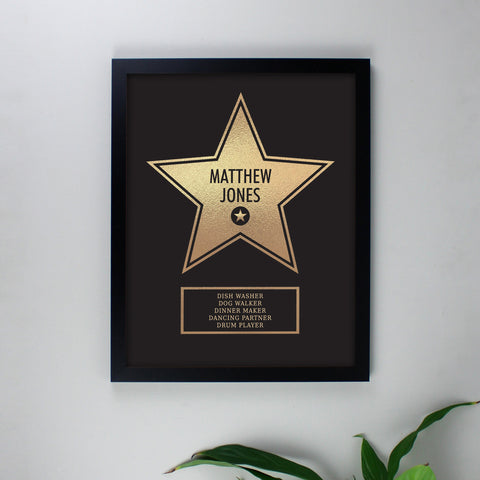 Personalised Walk of Fame Star Award Black Framed Print.