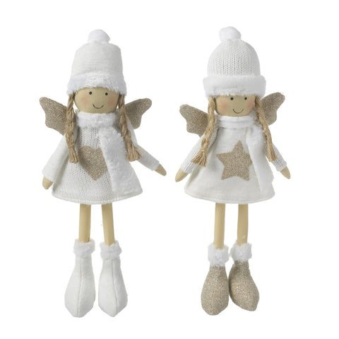 Set of Two White & Gold Fabric Angels.