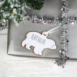 Personalised Set of Four Polar Bear Family Wooden Hanging Decorations.