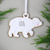 Personalised Set of Four Polar Bear Family Wooden Hanging Decorations.
