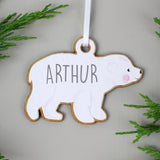 Personalised Set of Four Polar Bear Family Wooden Hanging Decorations.