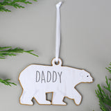 Personalised Set of Four Polar Bear Family Wooden Hanging Decorations.