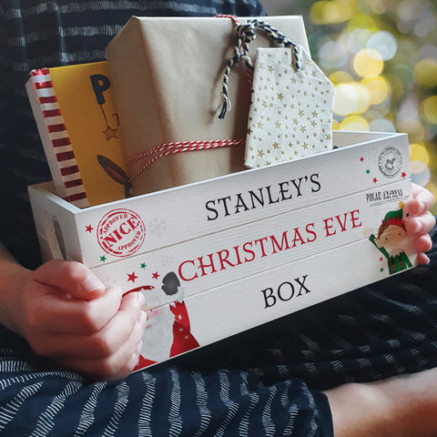 Personalised Small Christmas Eve White Wooden Crate