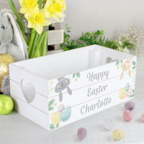 Personalised Small Easter White Wooden Crate