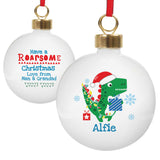 Personalised Dinosaur 'Have a Roarsome Christmas' Bauble.