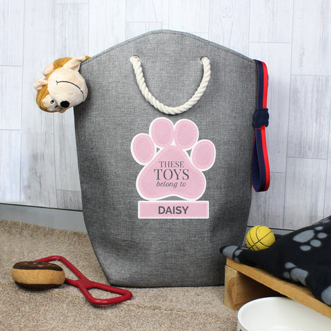 Personalised Pink Paw Print Storage Bag.