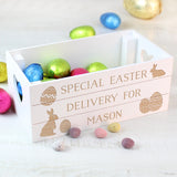 Personalised Small Easter Bunny White Wooden Crate