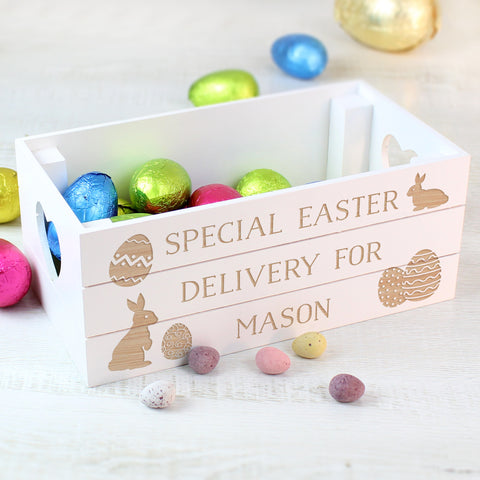 Personalised Small Easter Bunny White Wooden Crate