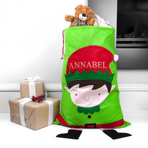 Personalised Christmas Elf Santa Sack.