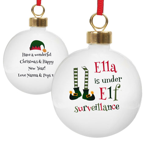 Personalised Elf Surveillance Bauble.