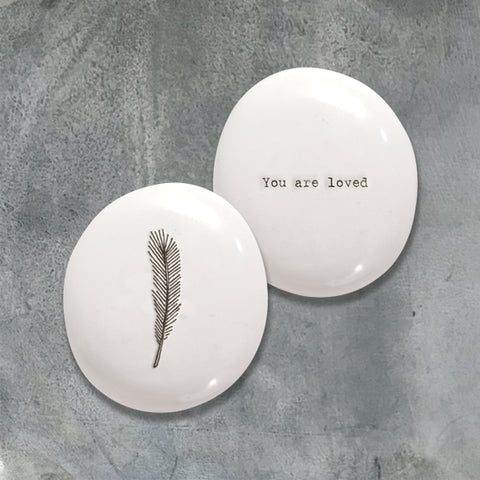 East of India Porcelain Pebble - Feather/You are loved.
