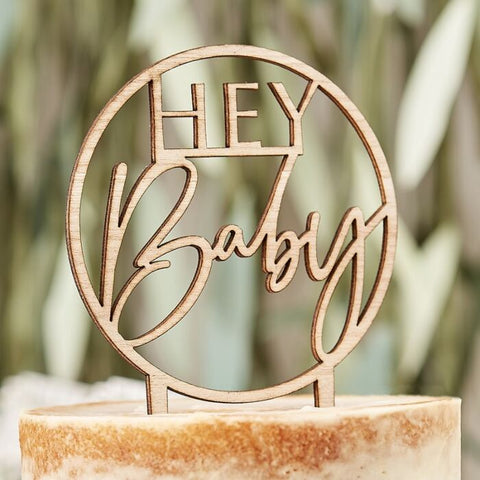 Wooden Hey Baby Cake Topper.