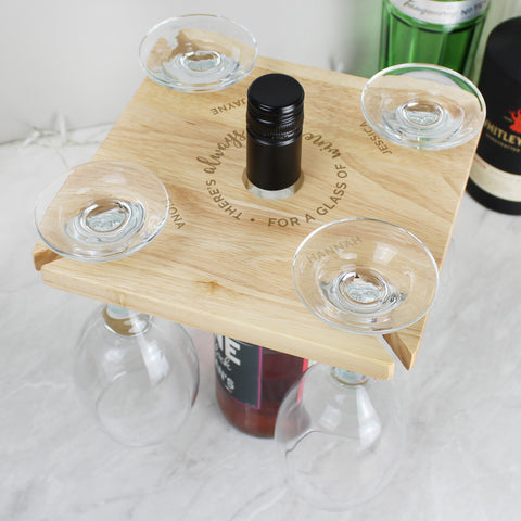 Personalised ...Time For a Glass of Wine Four Wine Glass Holder & Bottle Butler.