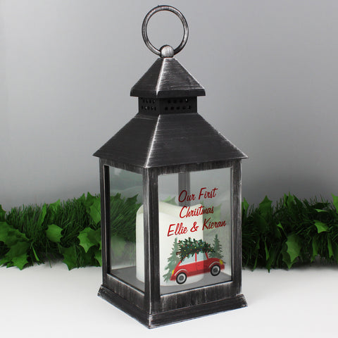 Personalised 'Driving Home For Christmas' Rustic Black Lantern.