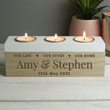 Personalised Our Life Story & Home Triple Tealight Box