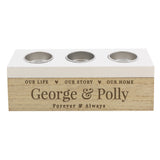 Personalised Our Life Story & Home Triple Tealight Box