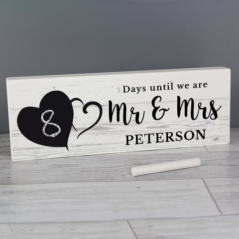 Personalised Rustic Chalk Countdown Wooden Block Sign.