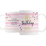 Personalised Birthday Gold and Pink Stripe Mug.