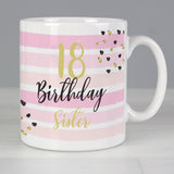 Personalised Birthday Gold and Pink Stripe Mug.