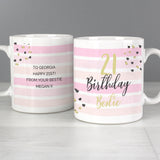 Personalised Birthday Gold and Pink Stripe Mug.