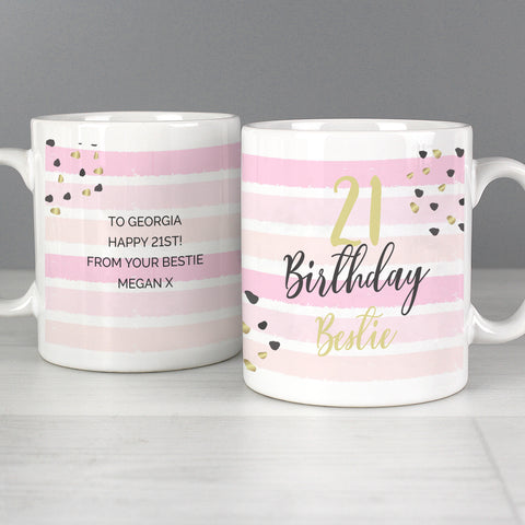 Personalised Birthday Gold and Pink Stripe Mug.