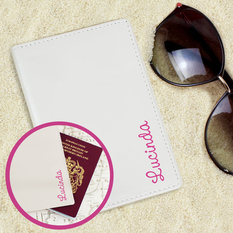 Personalised Pink Name Island Cream Passport Holder.