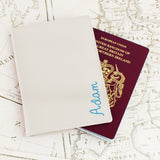 Personalised Blue Name Island Cream Passport Holder.