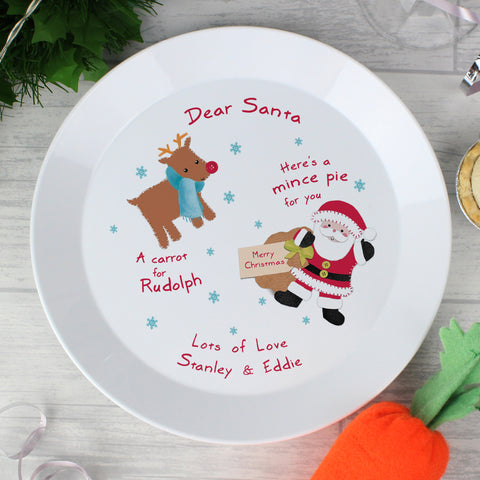 Personalised Santa and Rudolph Christmas Eve Mince Pie Plastic Plate.