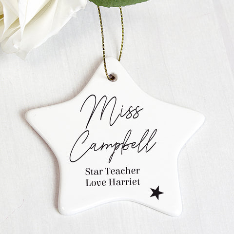 Personalised Free Text Ceramic Star Decoration.